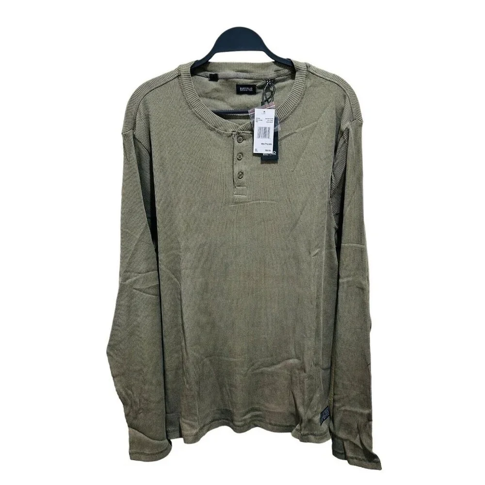Buffalo David Bitton Men XXL Nirvana Long Sleeve Henley Shirt Heather Green‎ NWT